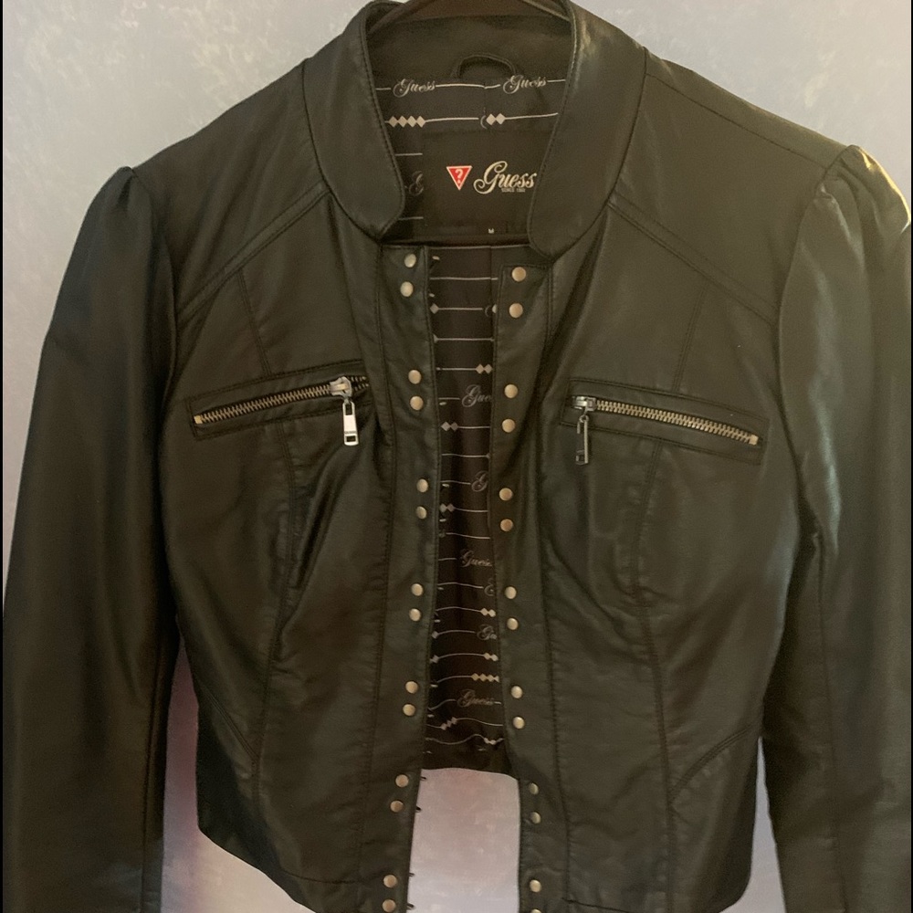 Guess black vegan leather cropped jacket